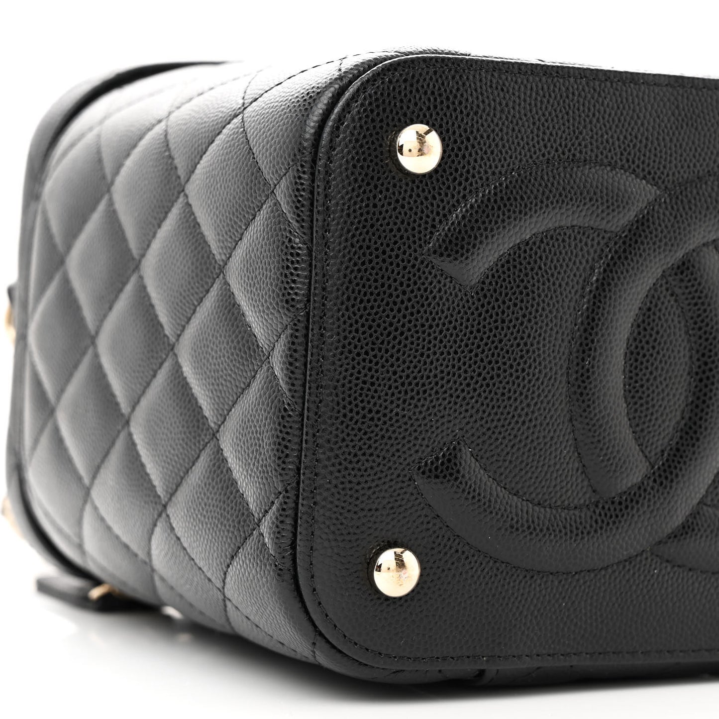Caviar Quilted Small Top Handle Vanity Case With Chain Black