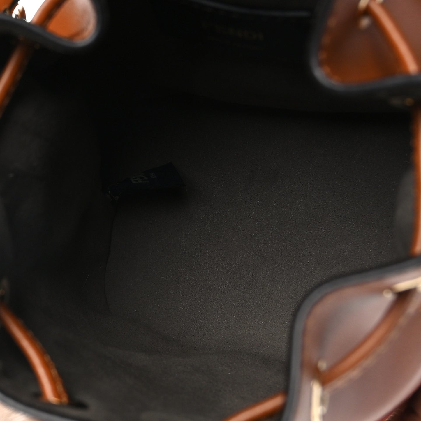 Vitello King F is Fendi Logo Embossed Mini Mon Tresor Bucket Bag Cuoio