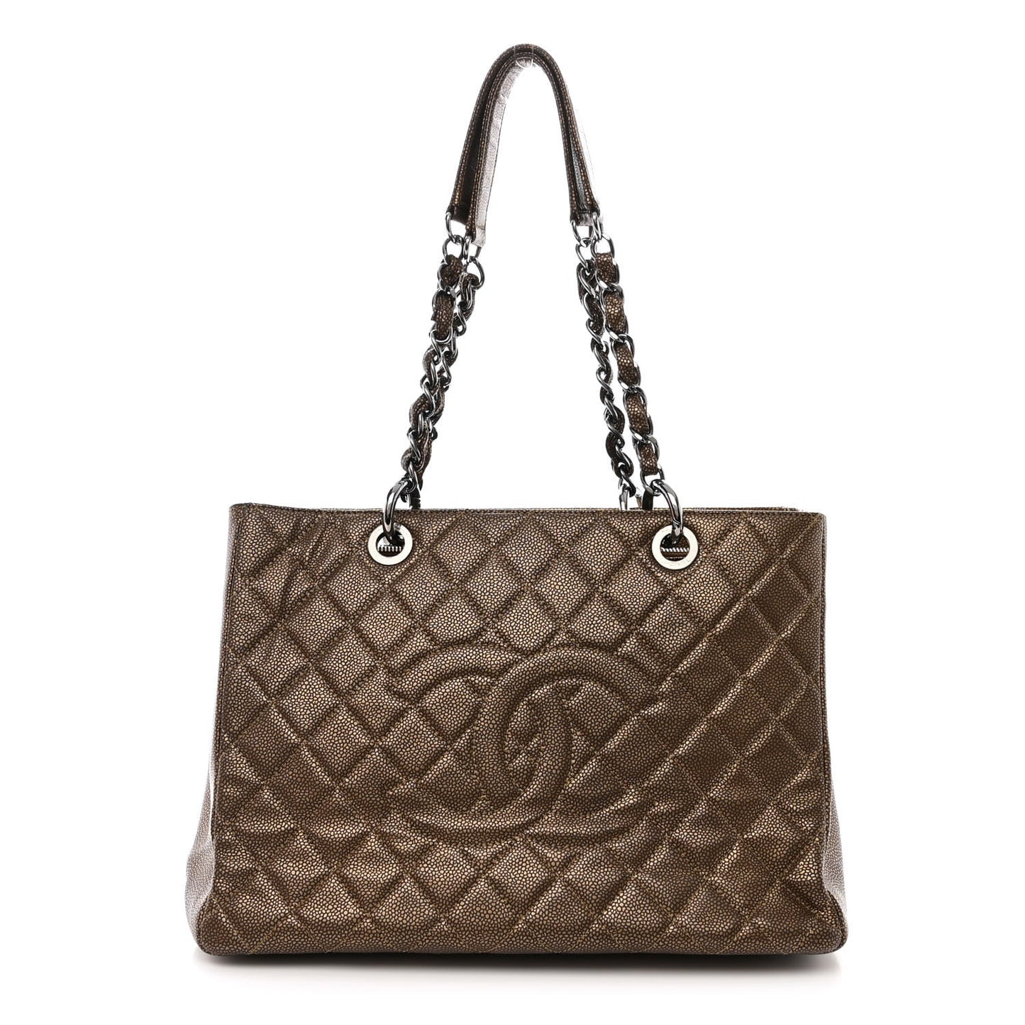 Metallic Caviar Quilted Grand Shopping Tote GST Bronze