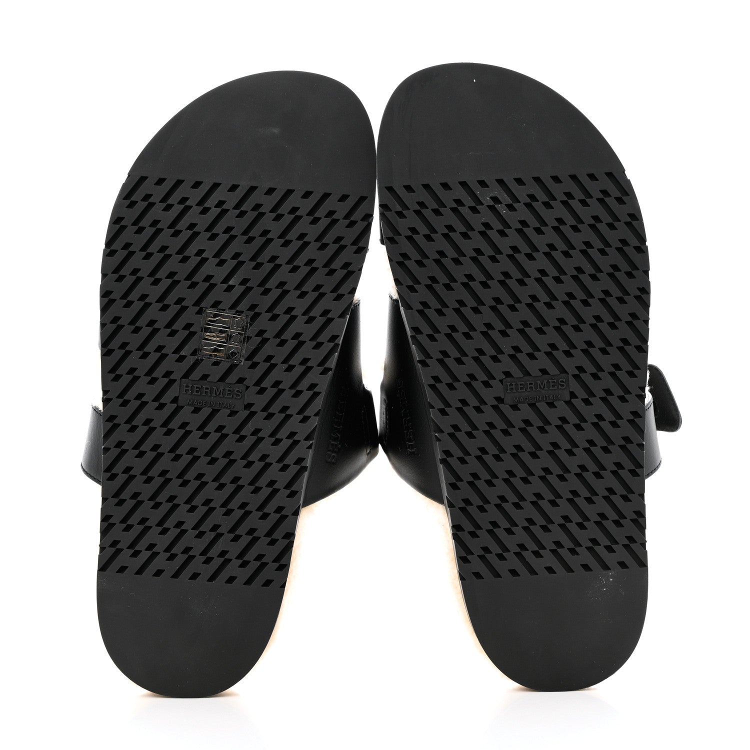 Hermes Veau Indios Woolskin Mens Chypre Sandals 38 Black Ecru 5 of 10