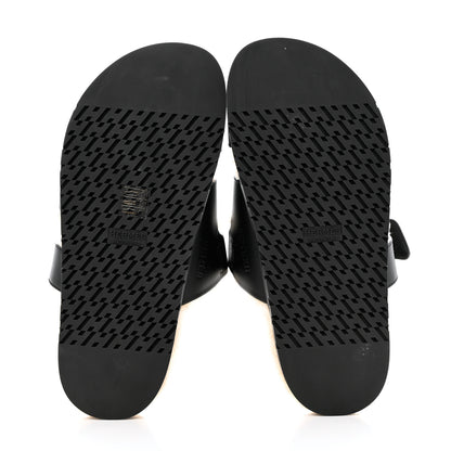Hermes Veau Indios Woolskin Mens Chypre Sandals 38 Black Ecru 5 of 10