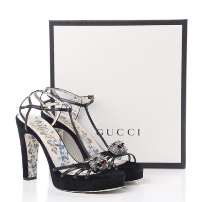 Gucci Velvet Malaga Kid Elias T-Strap Platform High Heel Sandals 41 Black 10 of 10