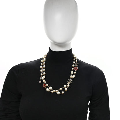 Chanel Pearl Enamel CC Camellia Long Necklace Black Red Gold 2 of 6