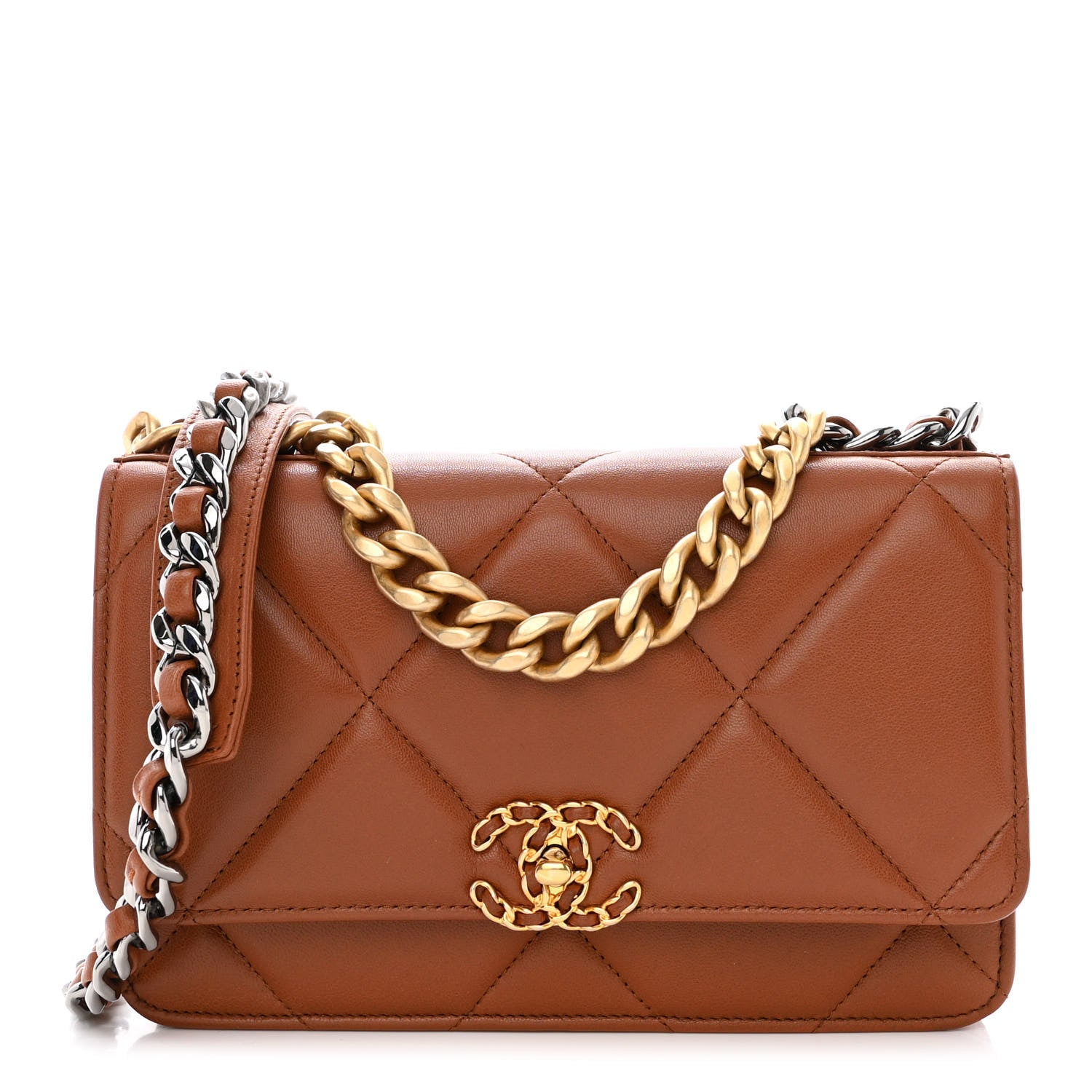 Chanel Lambskin Quilted Chanel 19 Wallet On Chain WOC Light Brown 1 of 14