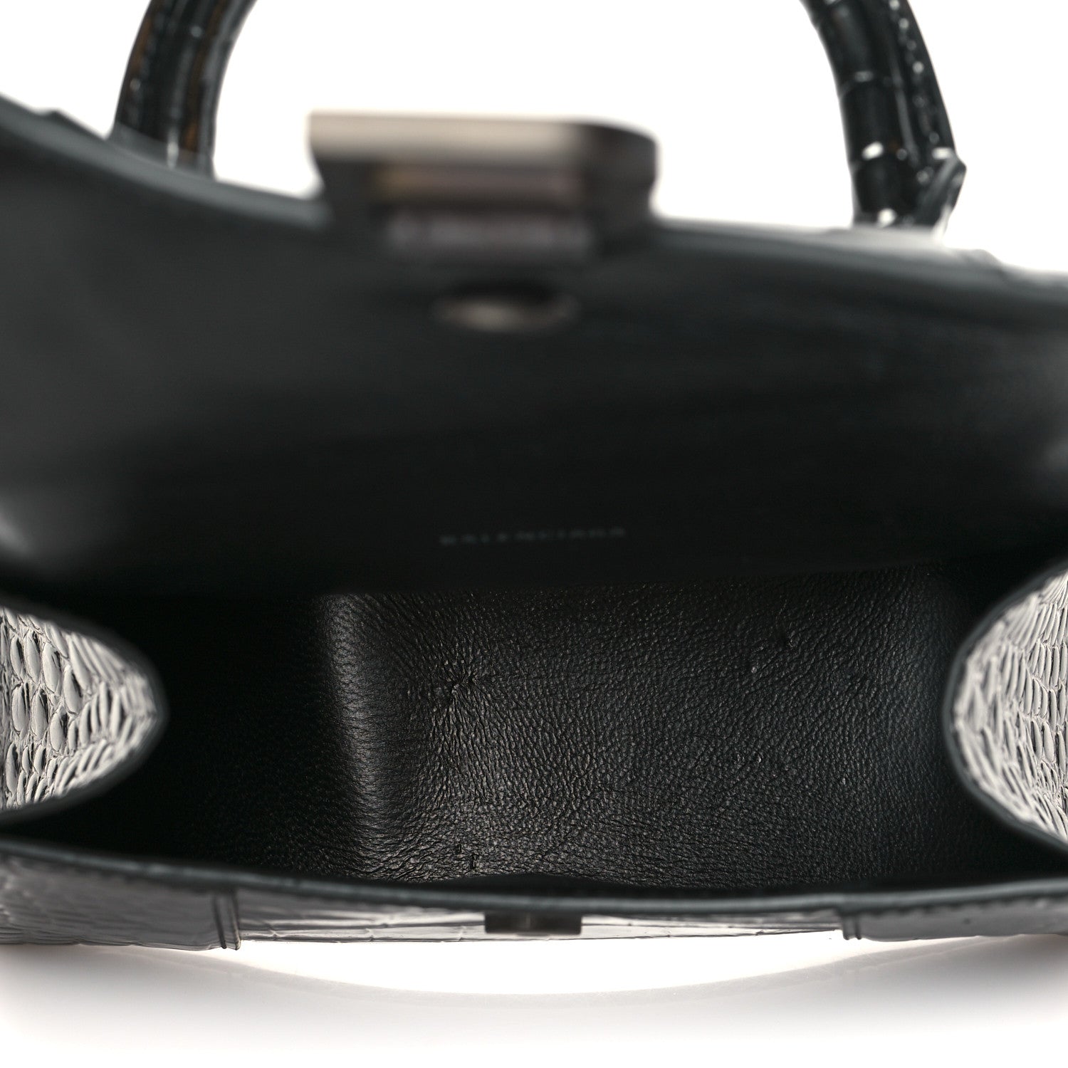Balenciaga Shiny Calfskin Crocodile Embossed Hourglass Top Handle Bag XS Gunmetal 4 of 9
