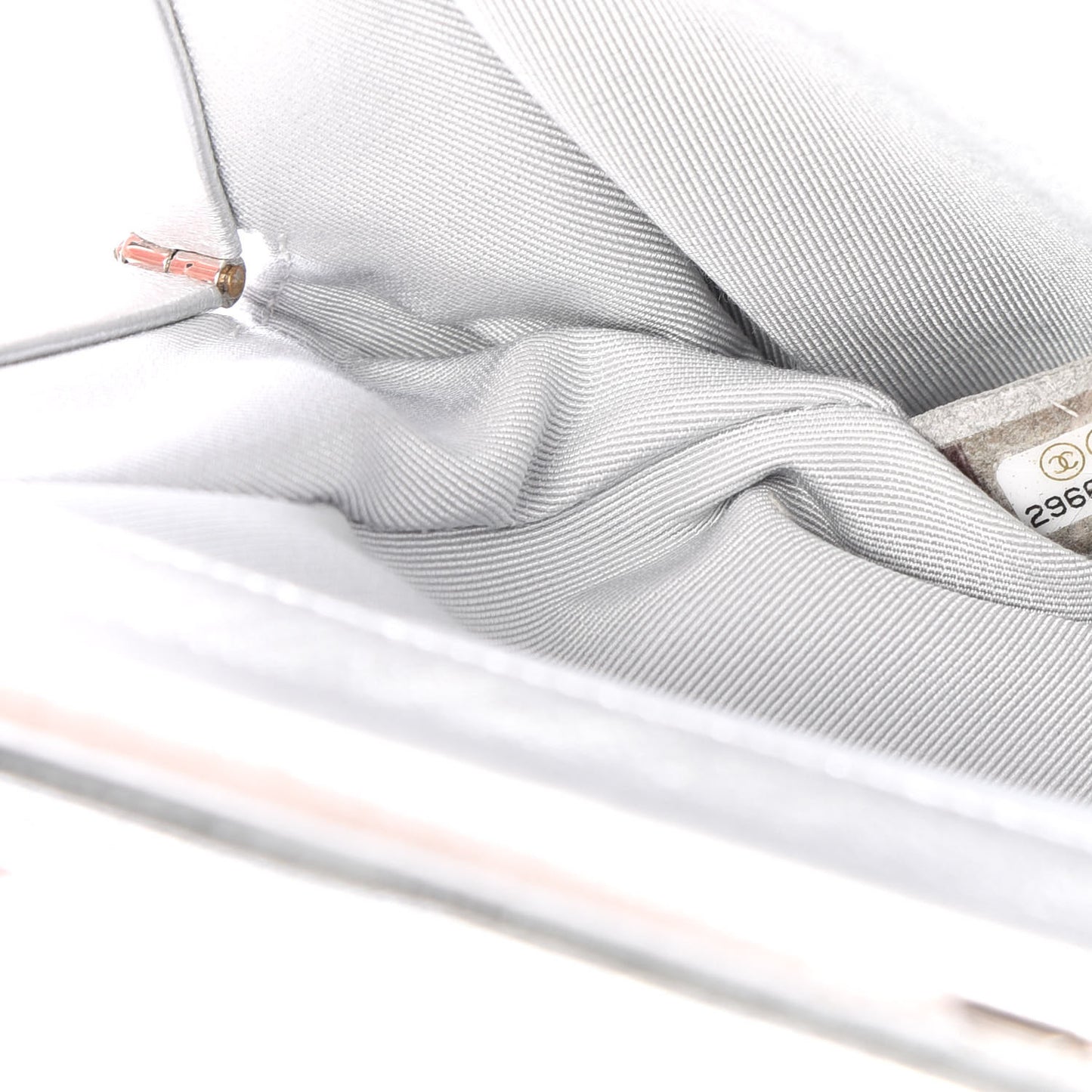 Metallic Crumpled Lambskin Clutch Silver