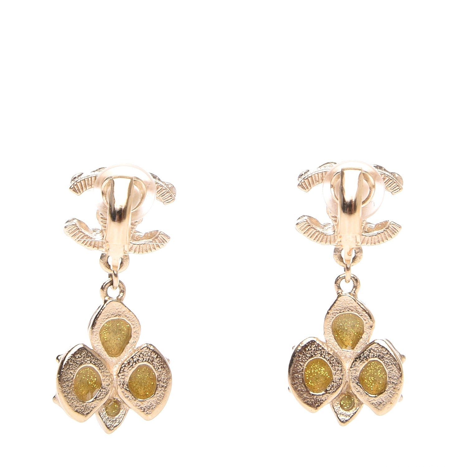 Chanel Resin CC Drop Earrings Gold 3 of 5