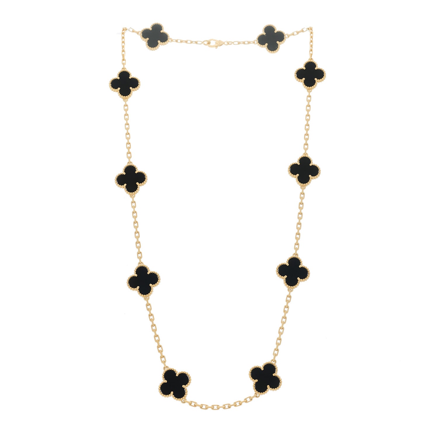 Van Cleef & Arpels 18K Yellow Gold Black Onyx 10 Motifs Vintage Alhambra Necklace 3 of 7