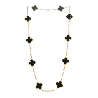 Van Cleef & Arpels 18K Yellow Gold Black Onyx 10 Motifs Vintage Alhambra Necklace 3 of 7