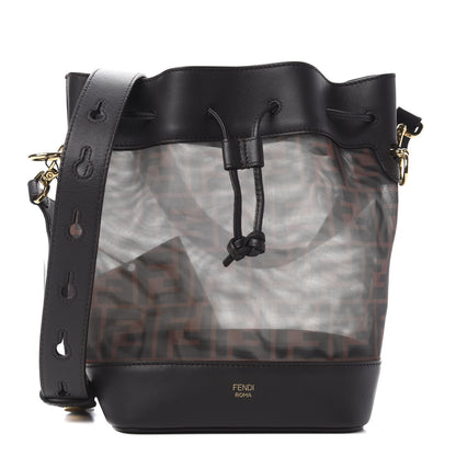 Fendi Mesh Vitello Grace F is Fendi FF 1974 Grande Mon Tresor Bucket Bag Marrone Black Ebano 1 of 12