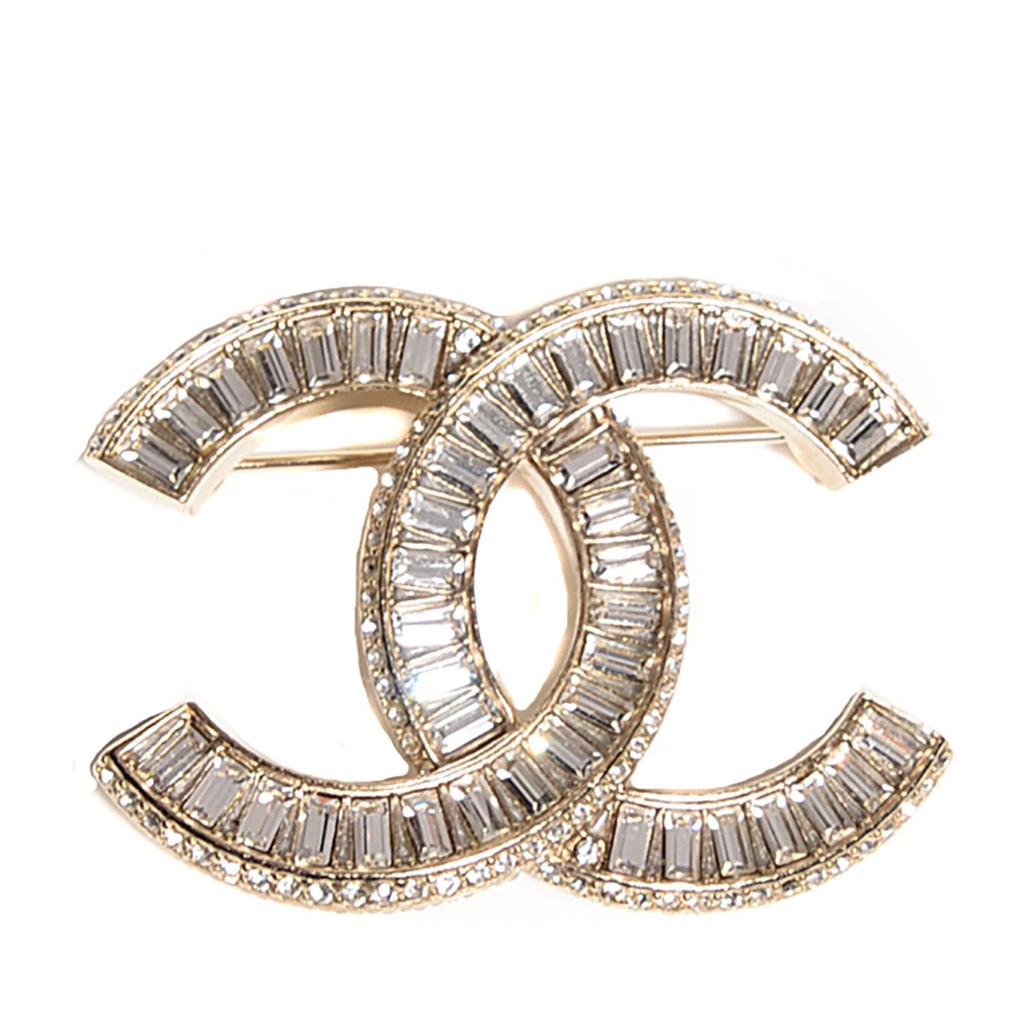 Baguette Crystal C Brooch Silver