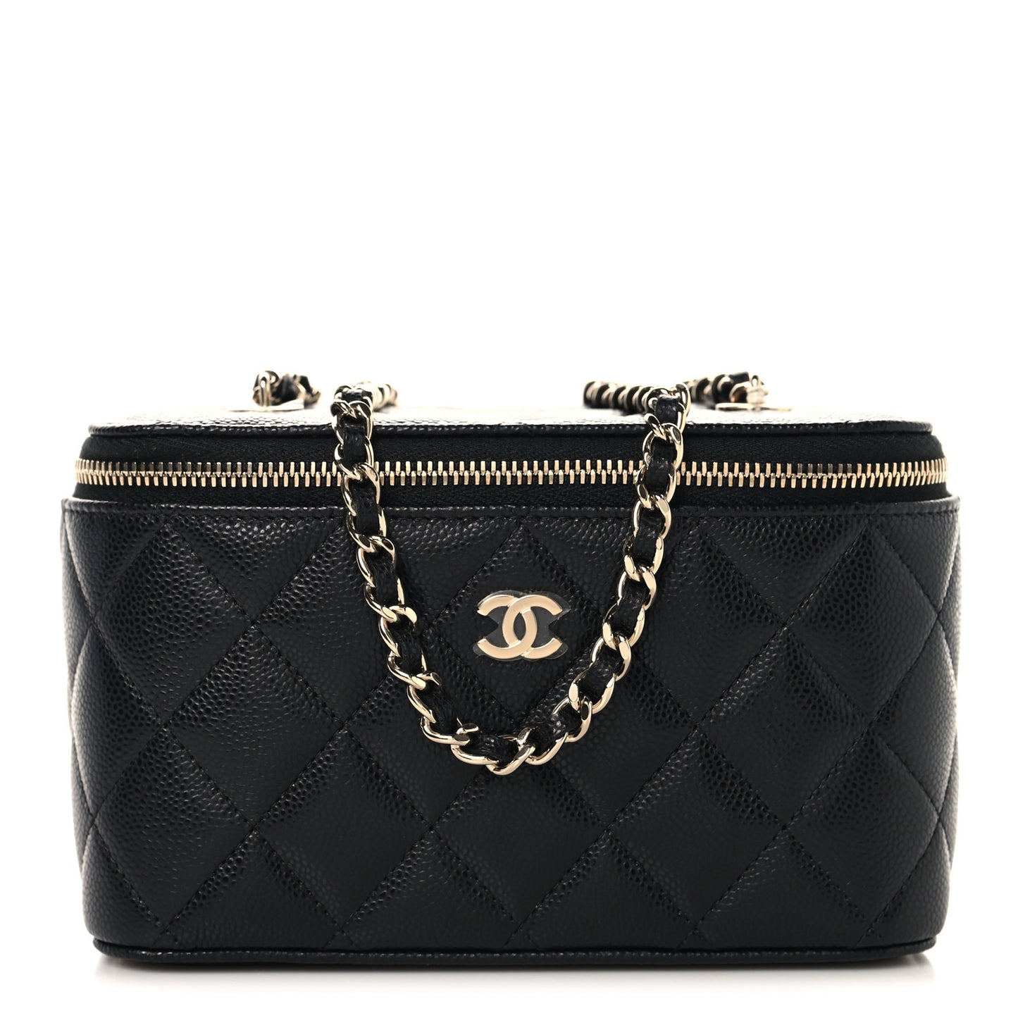 Caviar Quilted Small Vanity Case With Chain Black