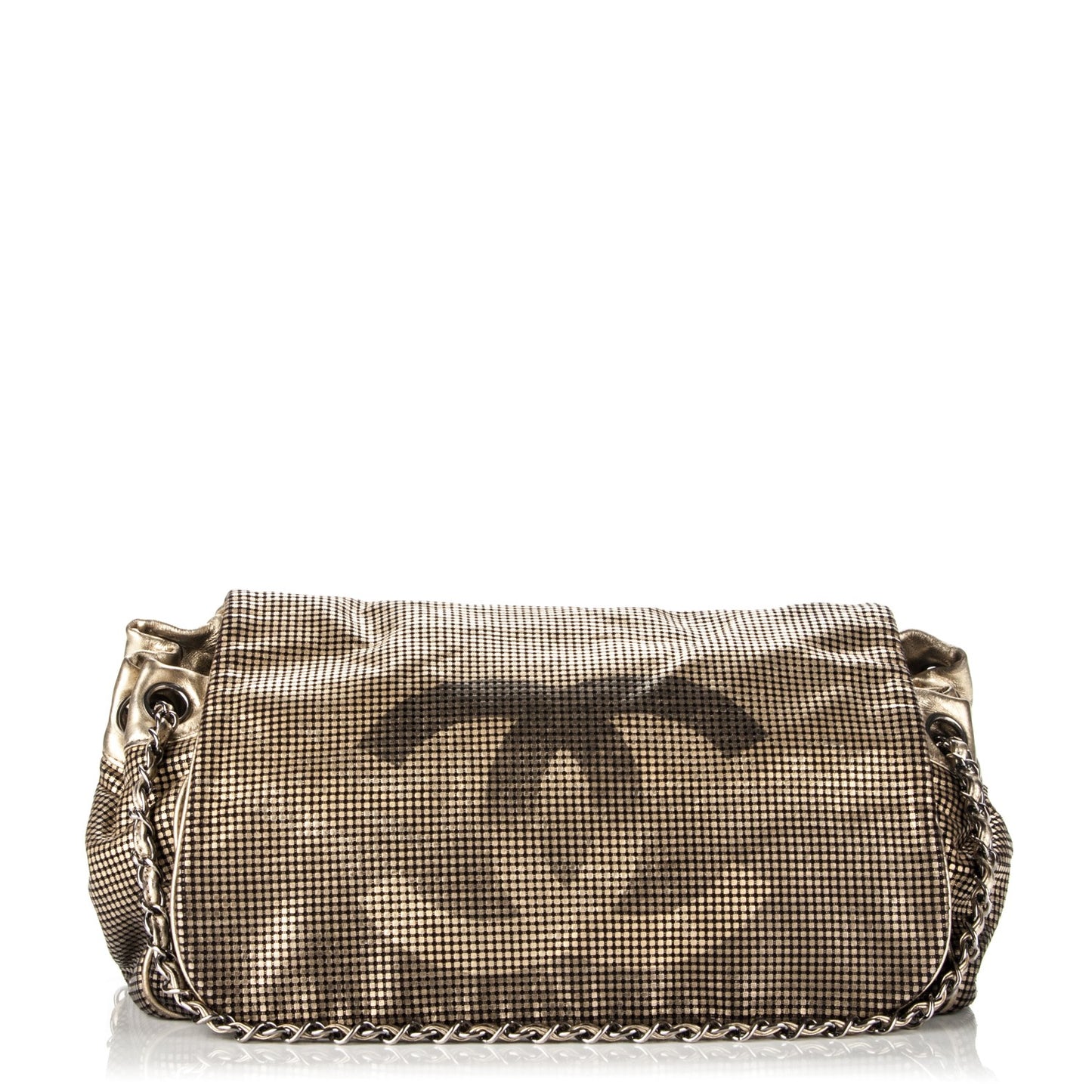 Metallic Lambskin Perforated Hollywood Accordion Flap Bag Gold