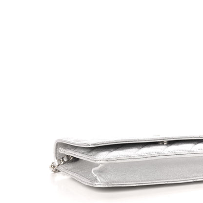 Chanel Metallic Lambskin Quilted Wallet On Chain WOC Silver 9 of 11