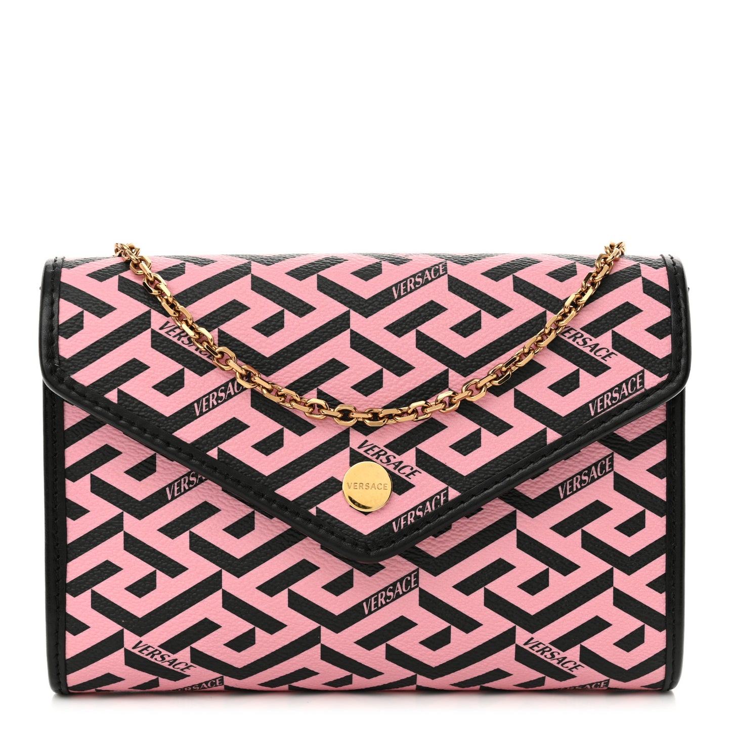 Coated Canvas La Greca Signature Wallet On Chain Black Pink