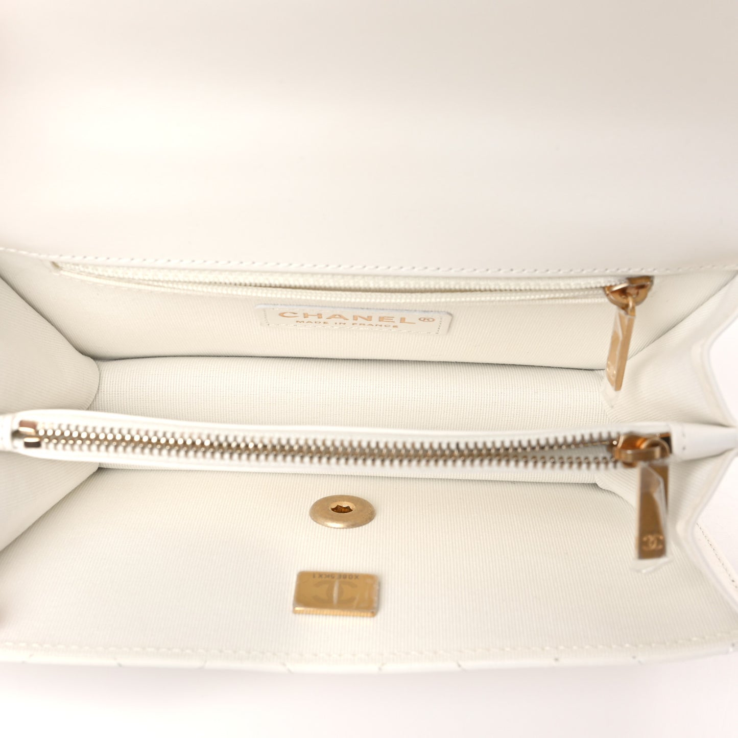 Calfskin Quilted Mini Dual Handle Chain Flap Bag White