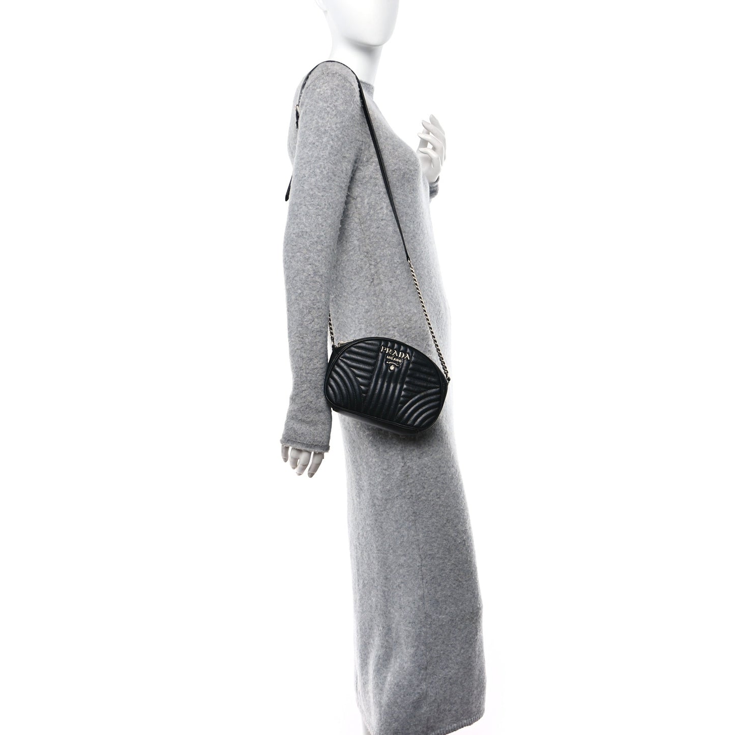 Soft Calfskin Impunture Diagramme Dome Crossbody Bag Black