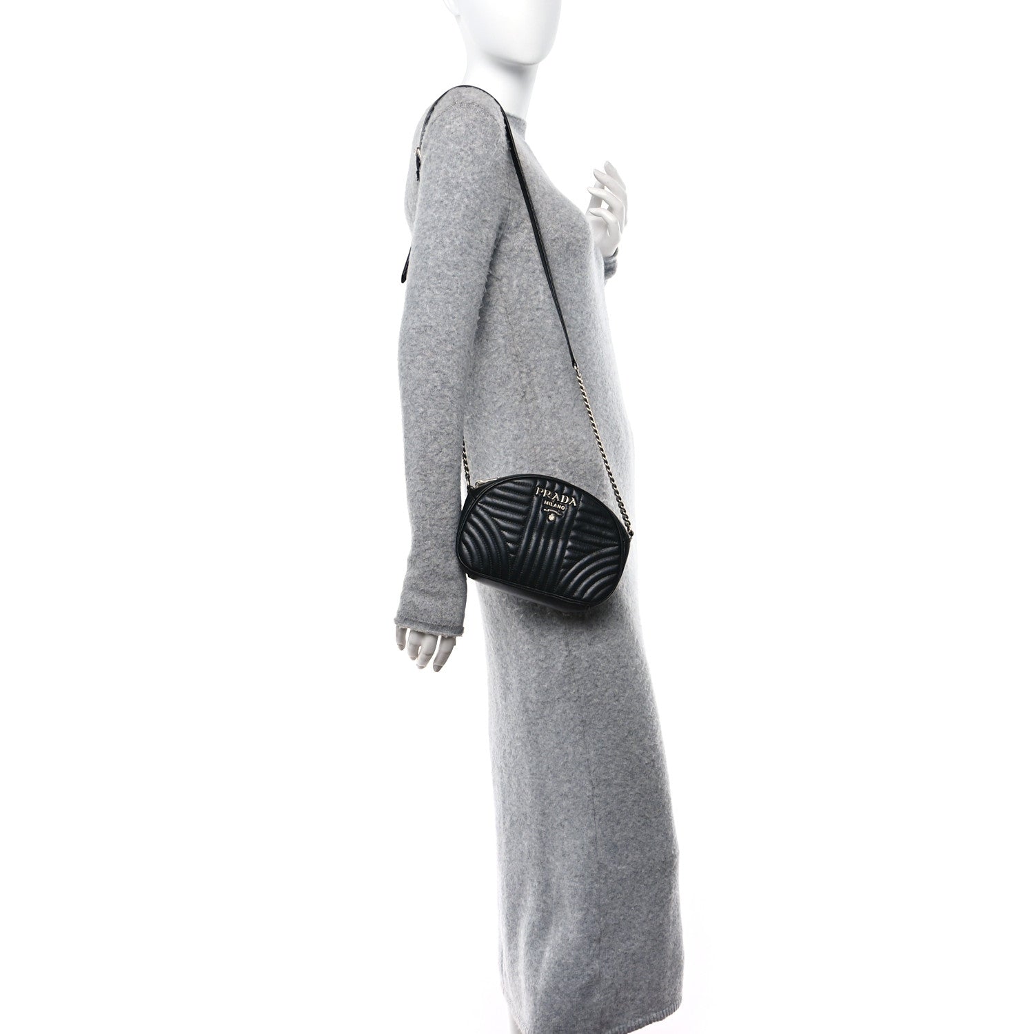 Prada Soft Calfskin Impunture Diagramme Dome Crossbody Bag Black 2 of 10