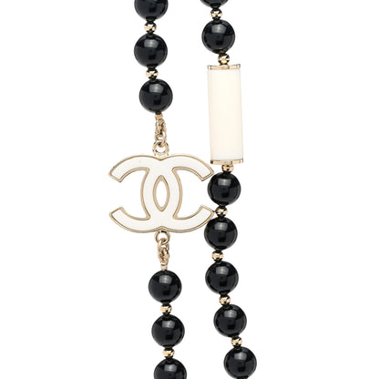 Chanel Resin Bead CC Long Necklace Gold Black White 4 of 6