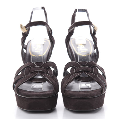Saint Laurent Kid Scamosciato Tribute 75 Platform Sandals 38.5 Chocolate 2 of 11