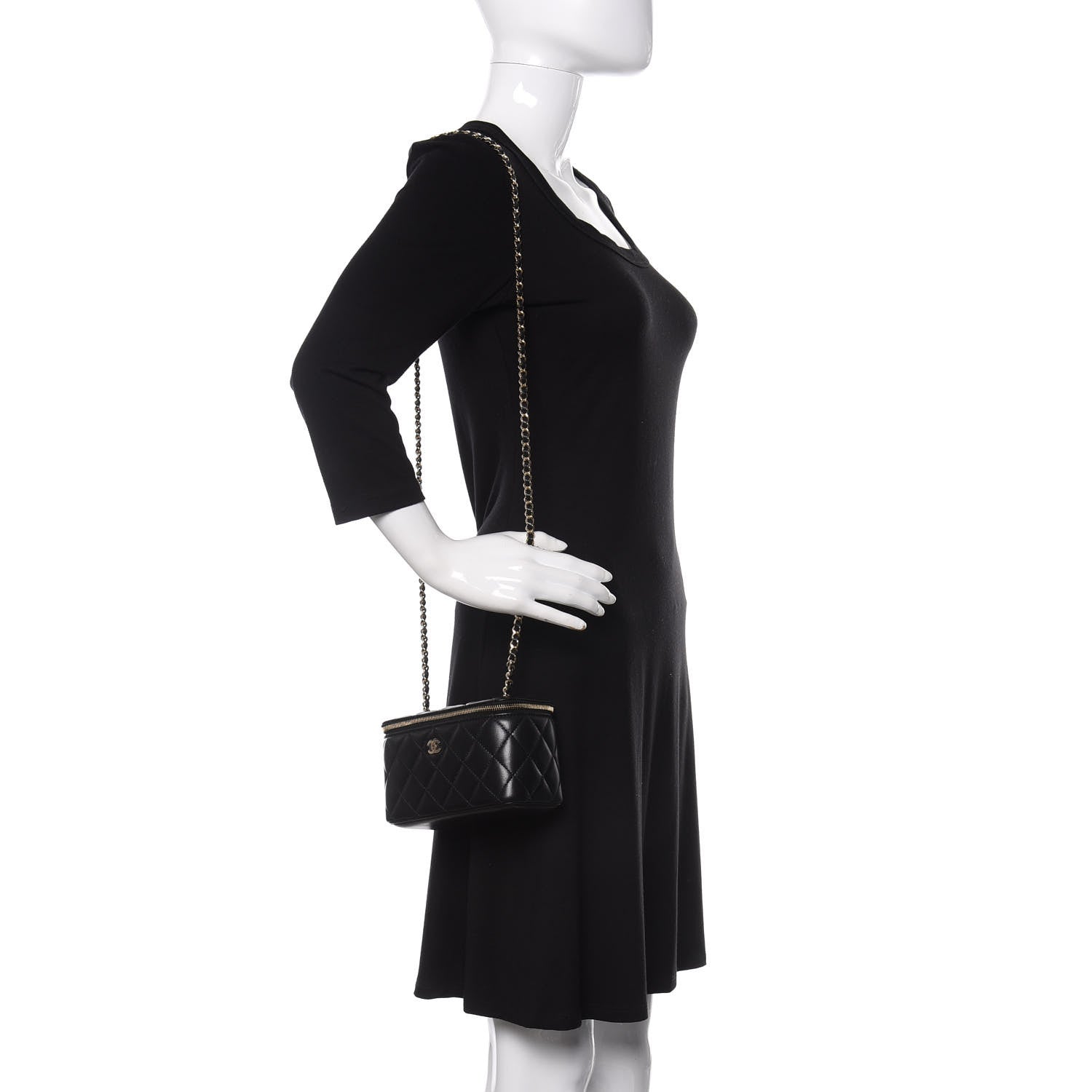 Chanel Lambskin Quilted Small Vanity Case With Chain Black 2 of 11