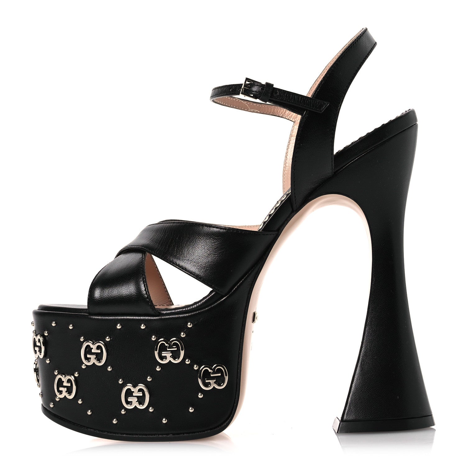 Gucci Malaga Kid Interlocking G Studs 155mm Platform Sandals 36 Perfect Black 1 of 12
