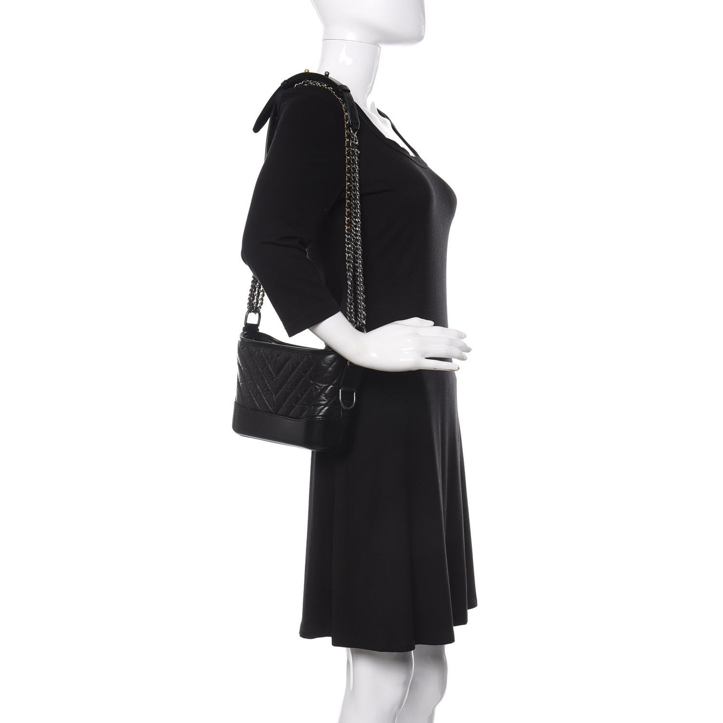 Aged Calfskin Chevron Quilted Small Gabrielle Hobo Black