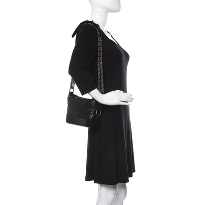 Chanel Aged Calfskin Chevron Quilted Small Gabrielle Hobo Black 2 of 10