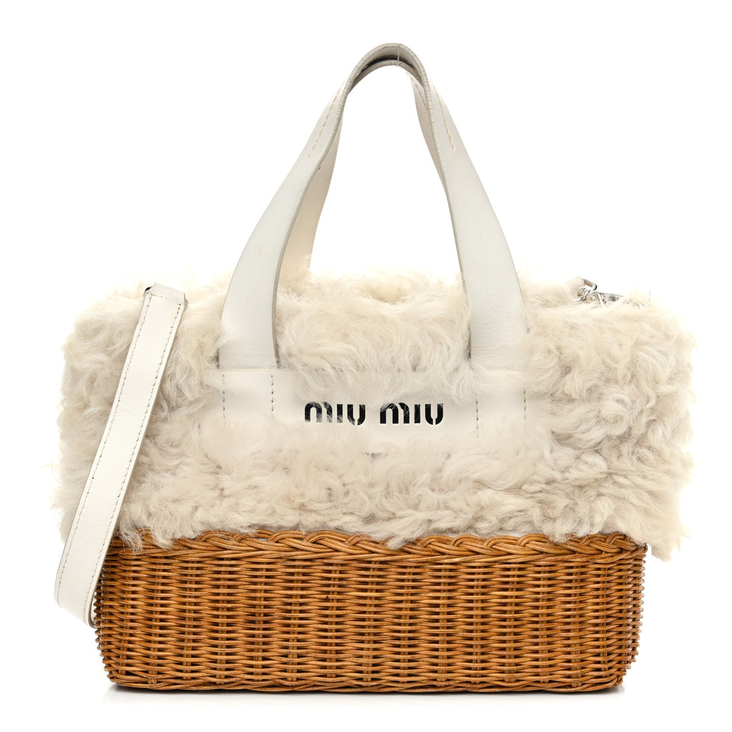 Miu Miu Montone Midolli Basket Bag White Miel 1 of 17