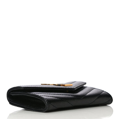 Saint Laurent Grain De Poudre Matelasse Chevron Small Monogram Envelope Wallet Black 4 of 10