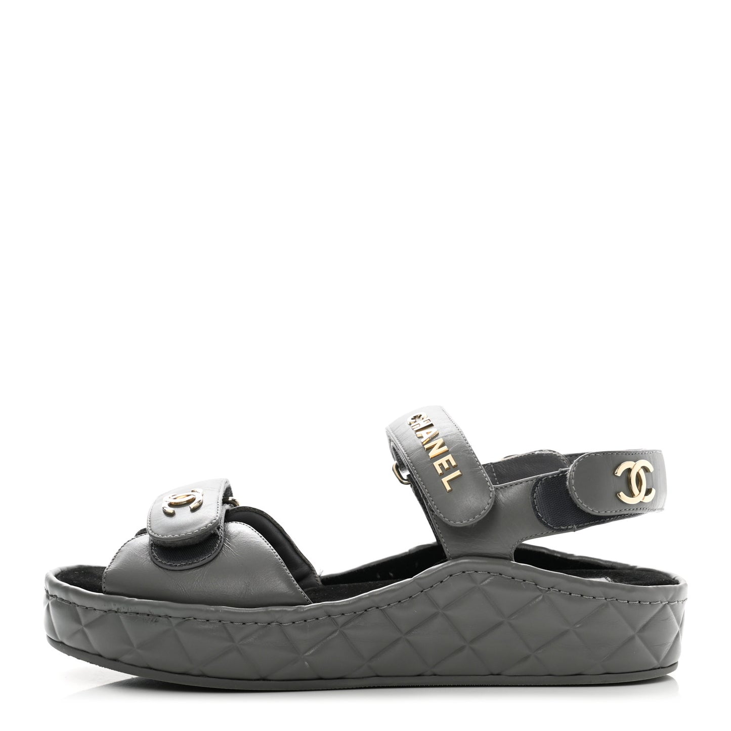 Shiny Calfskin Logo Platform Sandals 38 Grey