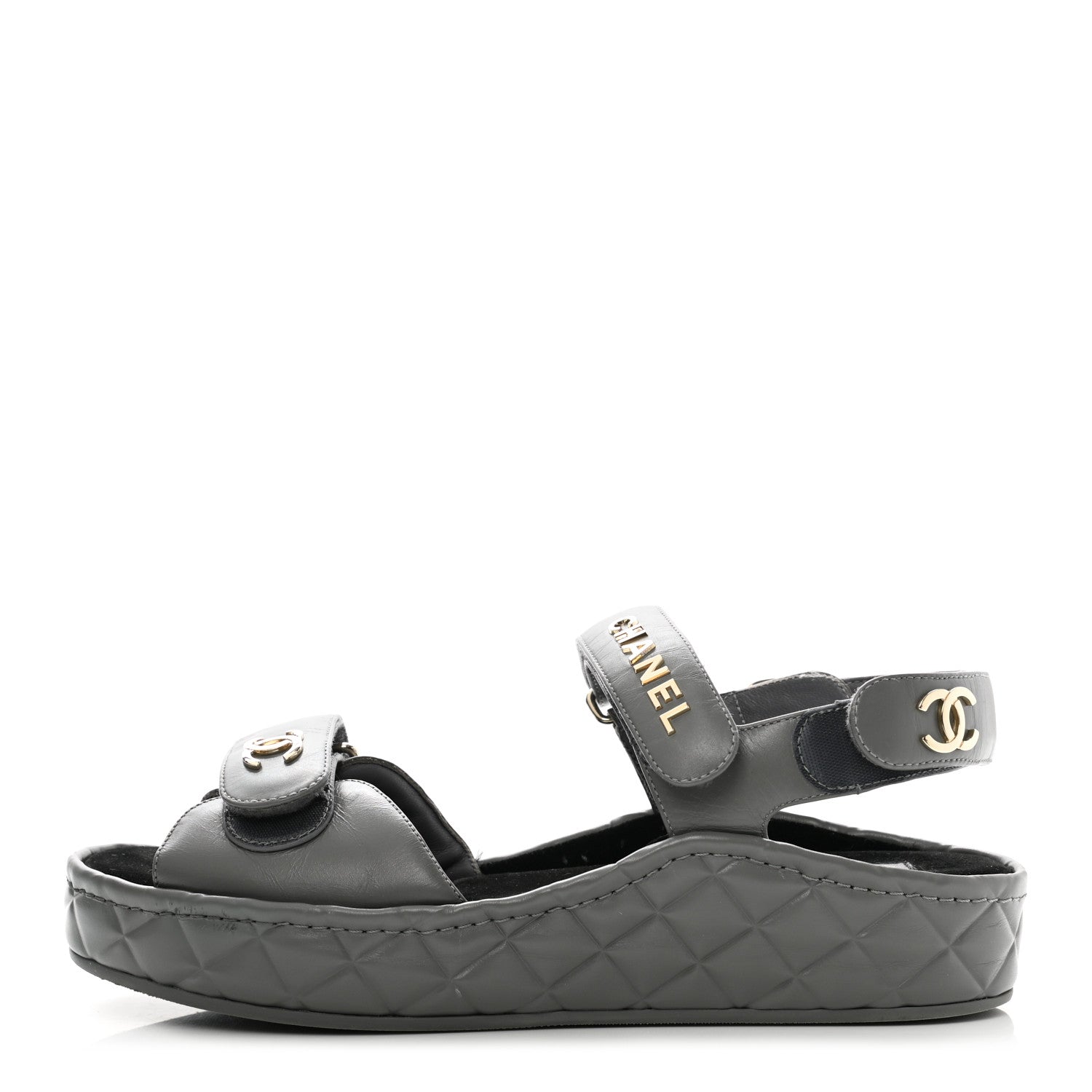 Chanel Shiny Calfskin Logo Platform Sandals 38 Grey 1 of 9