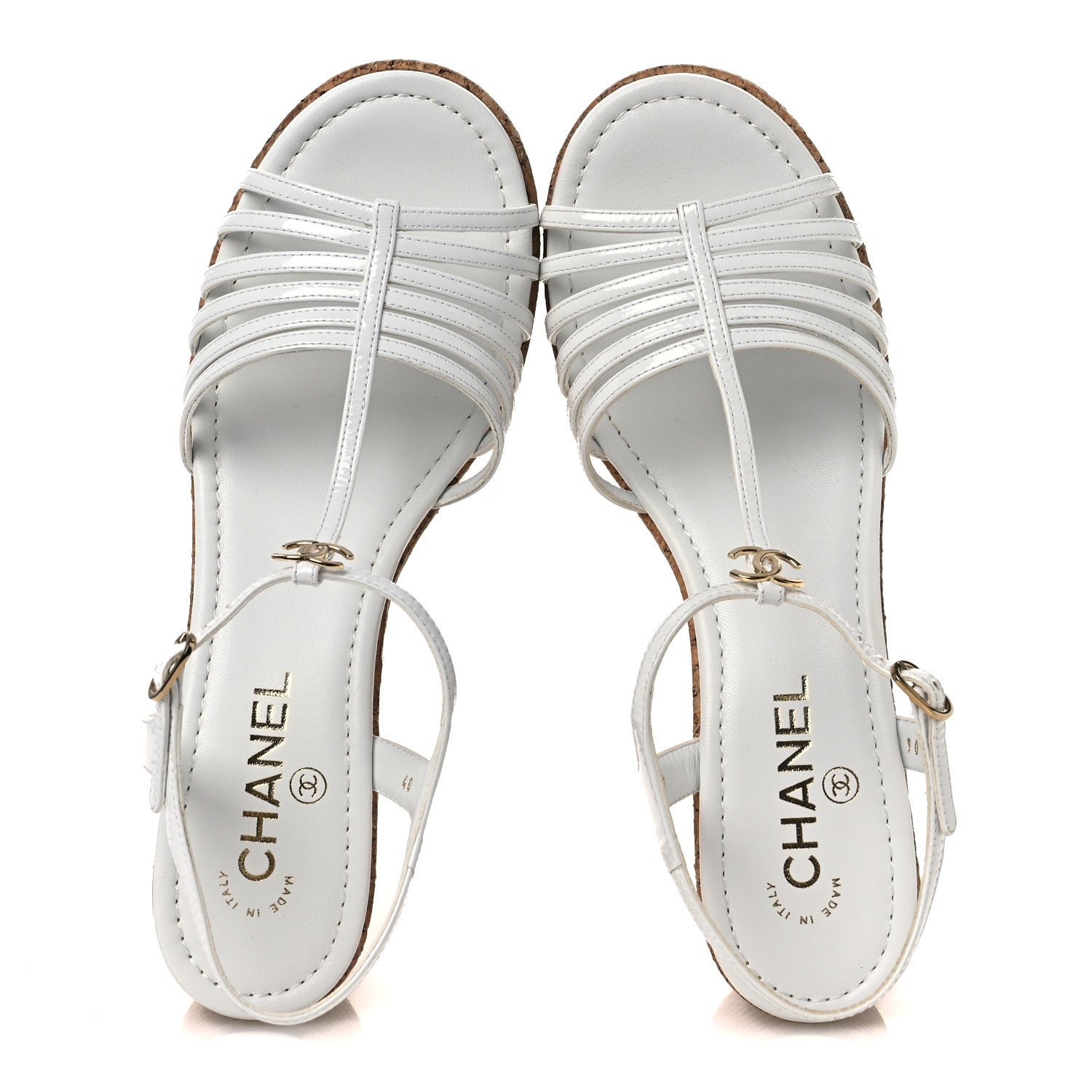Chanel Patent Goatskin Cork CC Ankle Strap Platform Sandals 40 White 2 of 15