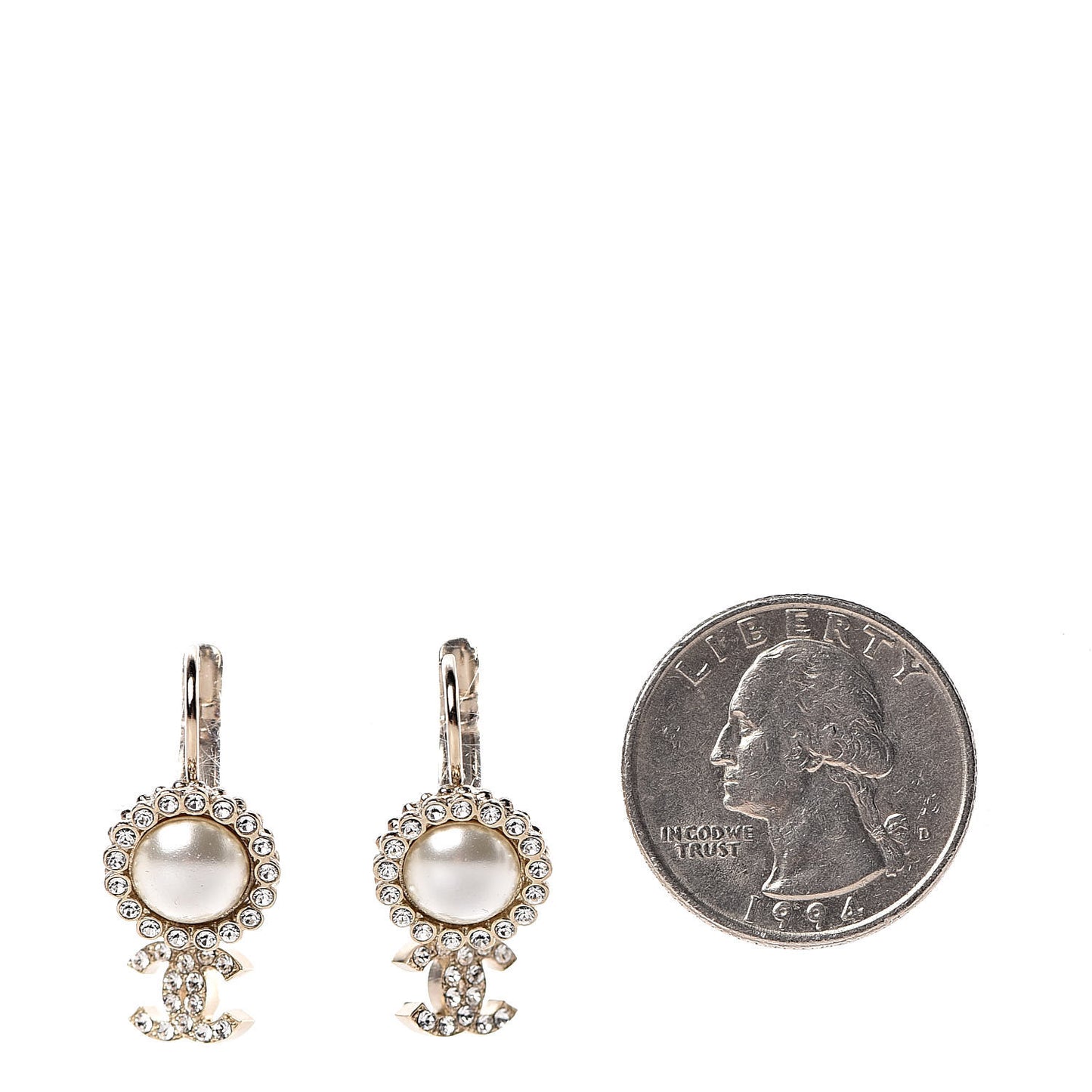 Crystal Pearl CC Drop Earrings Light Gold