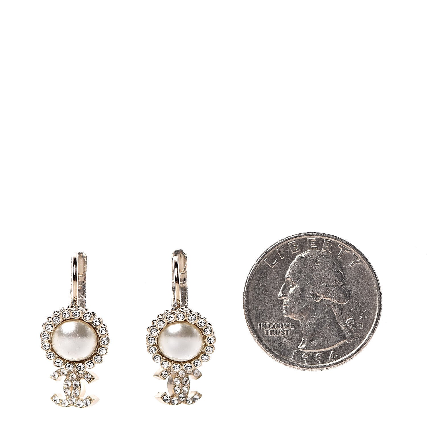 Chanel Crystal Pearl CC Drop Earrings Light Gold 2 of 5