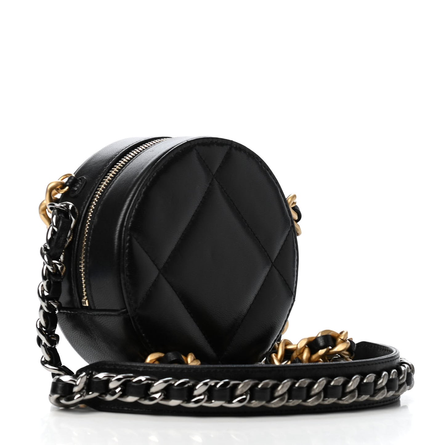 Lambskin Quilted Chanel 19 Round Clutch With Chain Black
