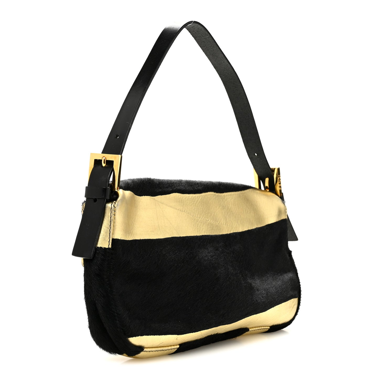 Metallic Calfskin Calf Hair Baguette Black Gold