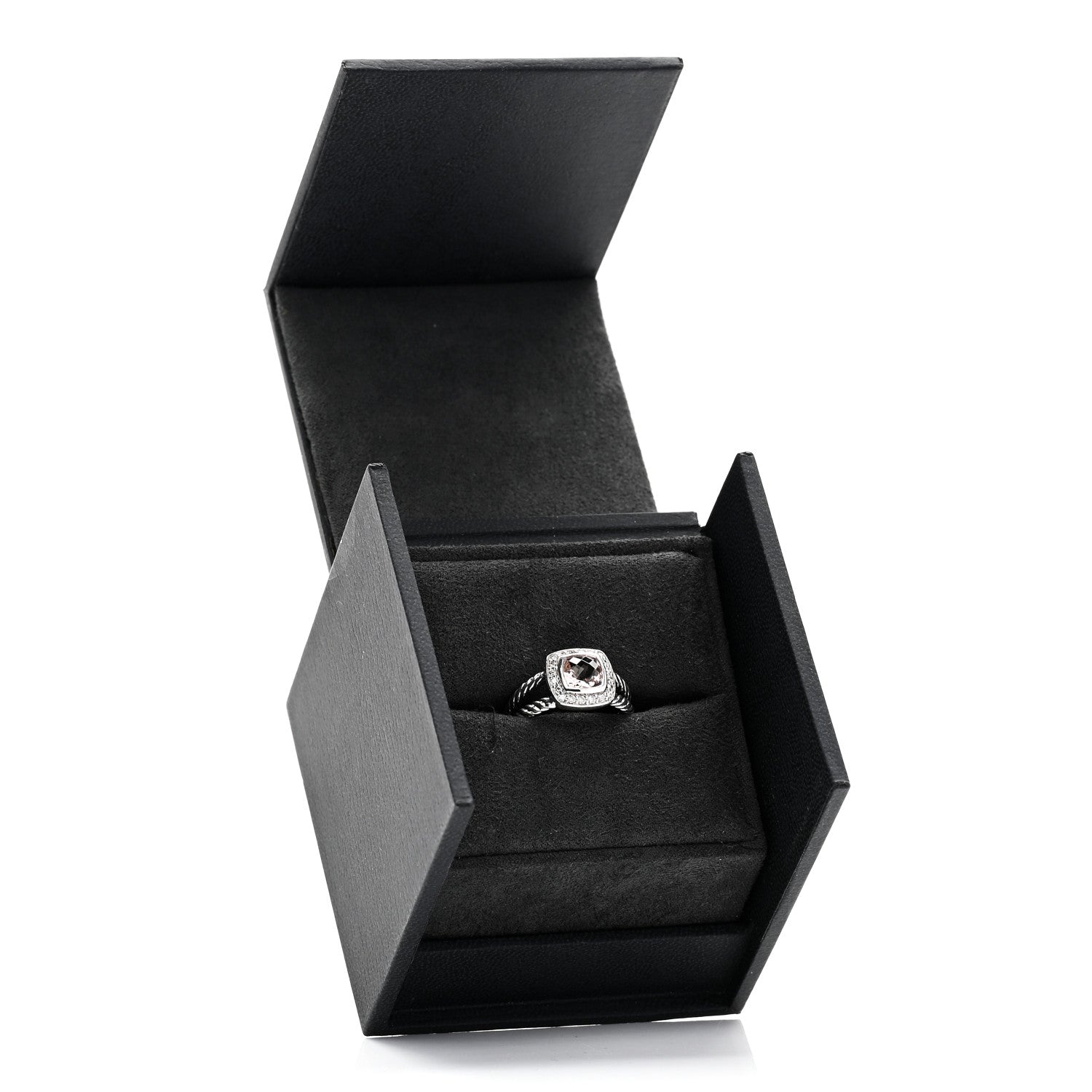 David Yurman Sterling Silver Diamond Morganite 7mm Petite Albion Ring 54 7 6 of 6