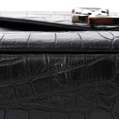 Saint Laurent Calfskin Crocodile Embossed Medium College Monogram Satchel Black 11 of 11