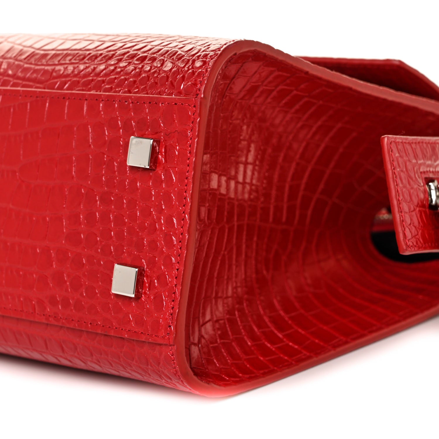 Saint Laurent Calfskin Crocodile Embossed Small Uptown Tote Rouge Eros 7 of 7