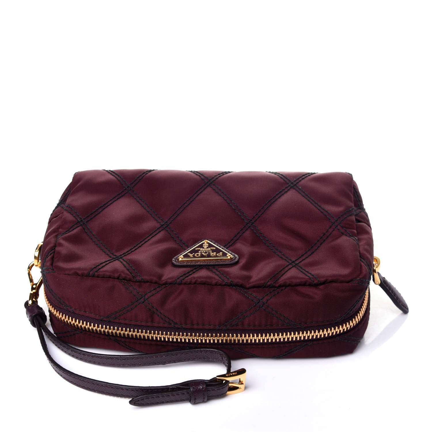 Prada Tessuto Nylon Saffiano Impunturato Quilted Wristlet Bordeaux 9 of 9