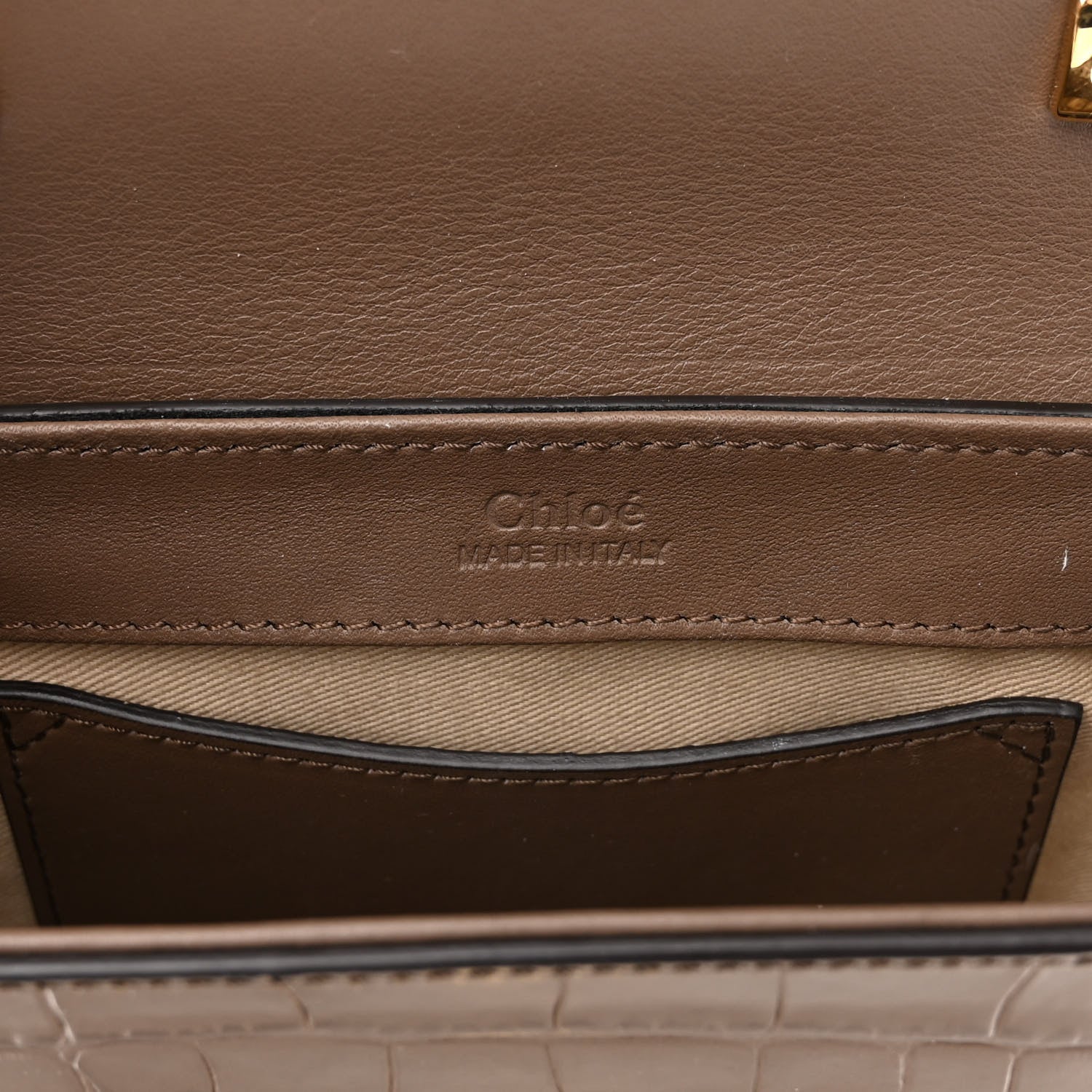 Chloe Calfskin Crocodile Embossed Mini C Bag Taupe 6 of 10