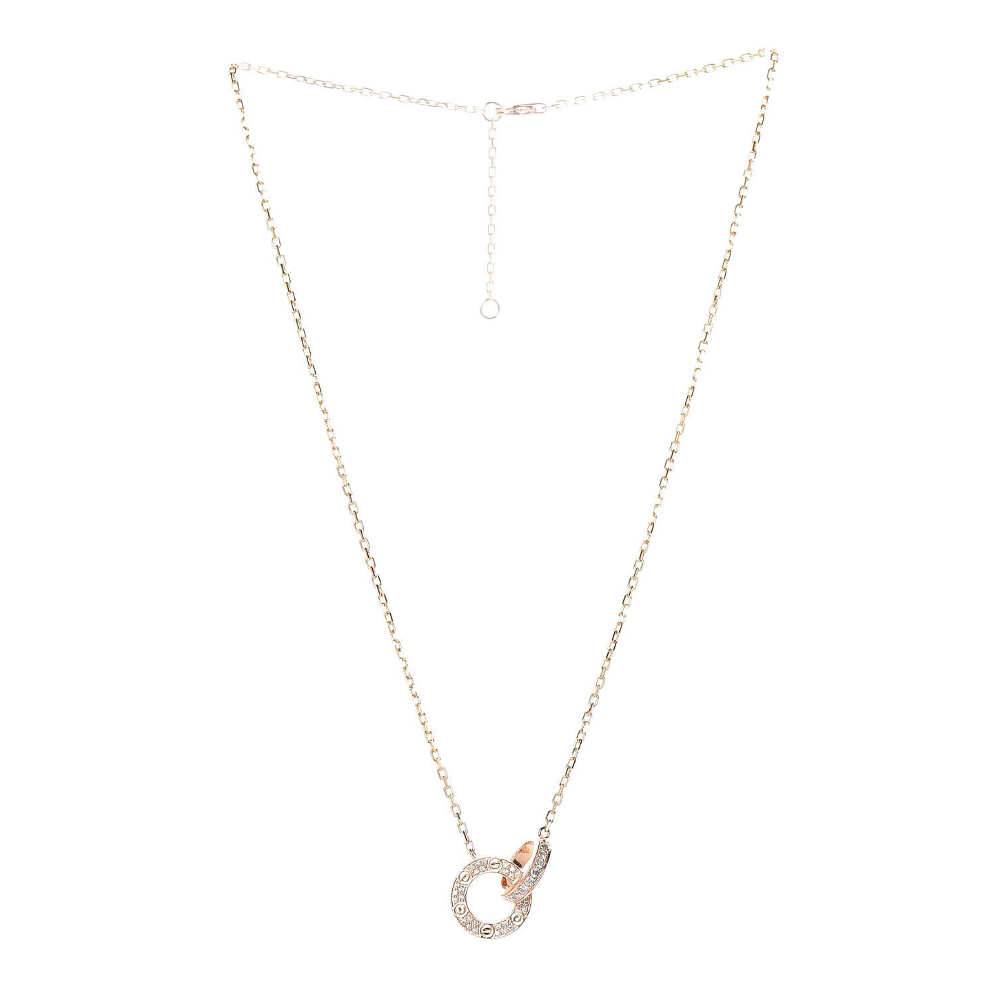 18K Pink Gold Diamond Interlocking LOVE Paved Necklace