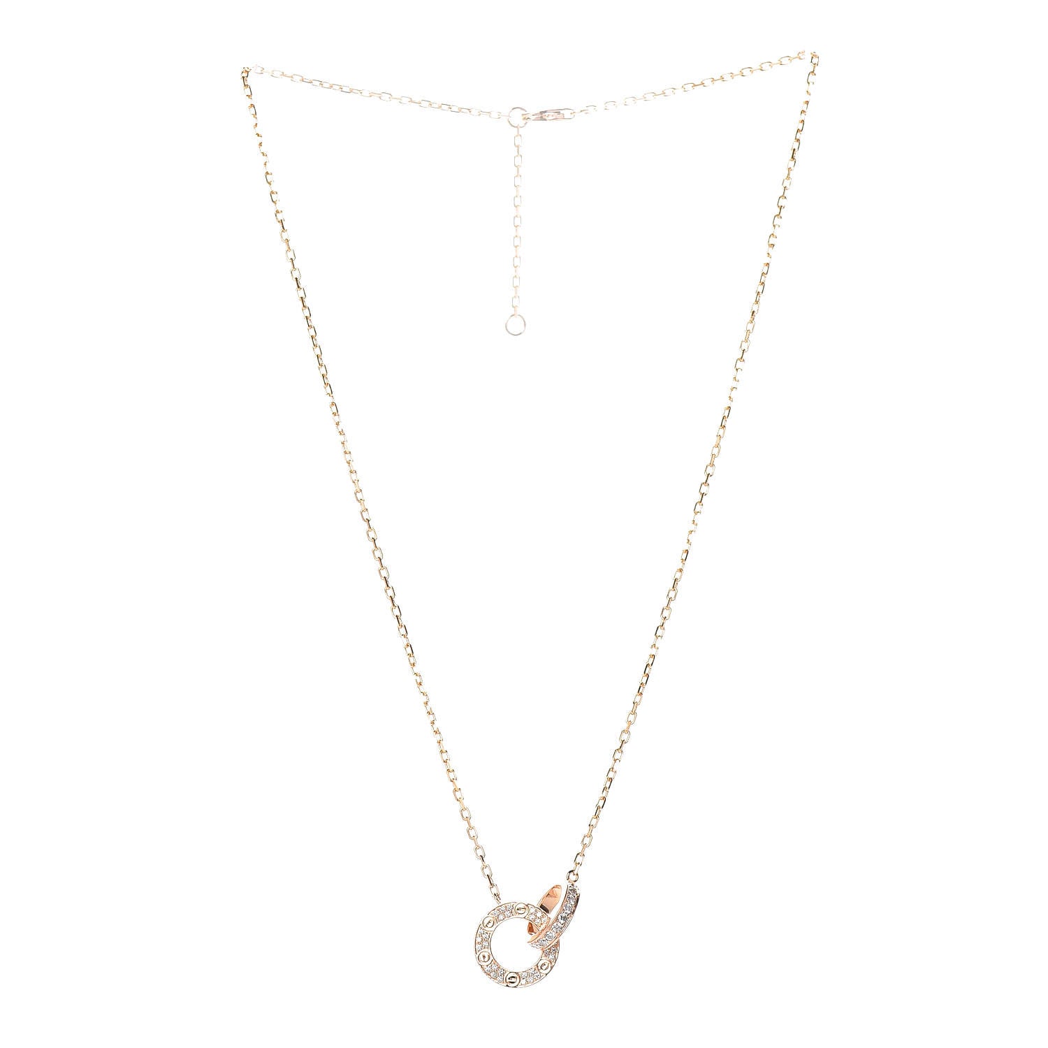 Cartier 18K Pink Gold Diamond Interlocking LOVE Paved Necklace 3 of 7