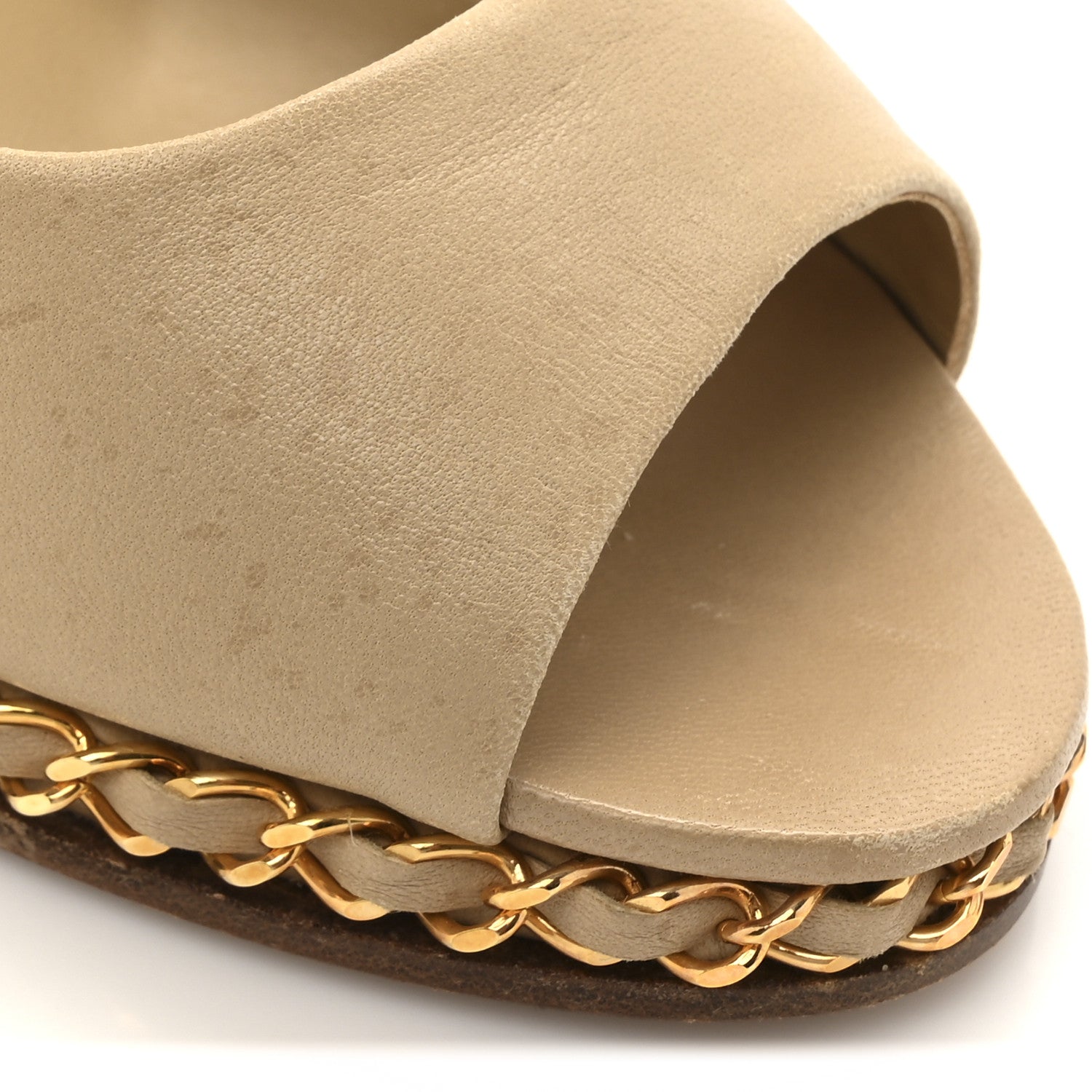 Chanel Calfskin Chain Peep Toe Wedge Pumps 39 Beige 15 of 19