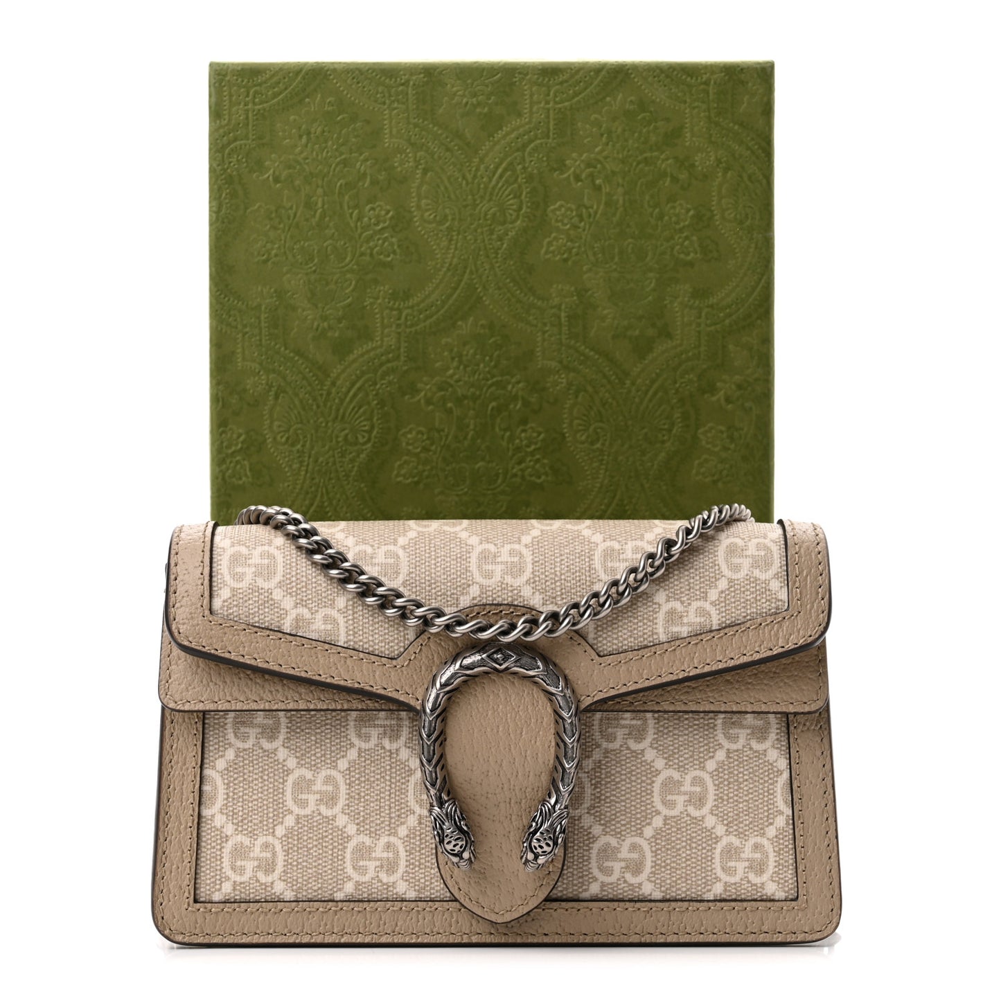GG Supreme Monogram Textured Dollar Calfskin Super Mini Dionysus Shoulder Bag Beige Mystic White Oatmeal
