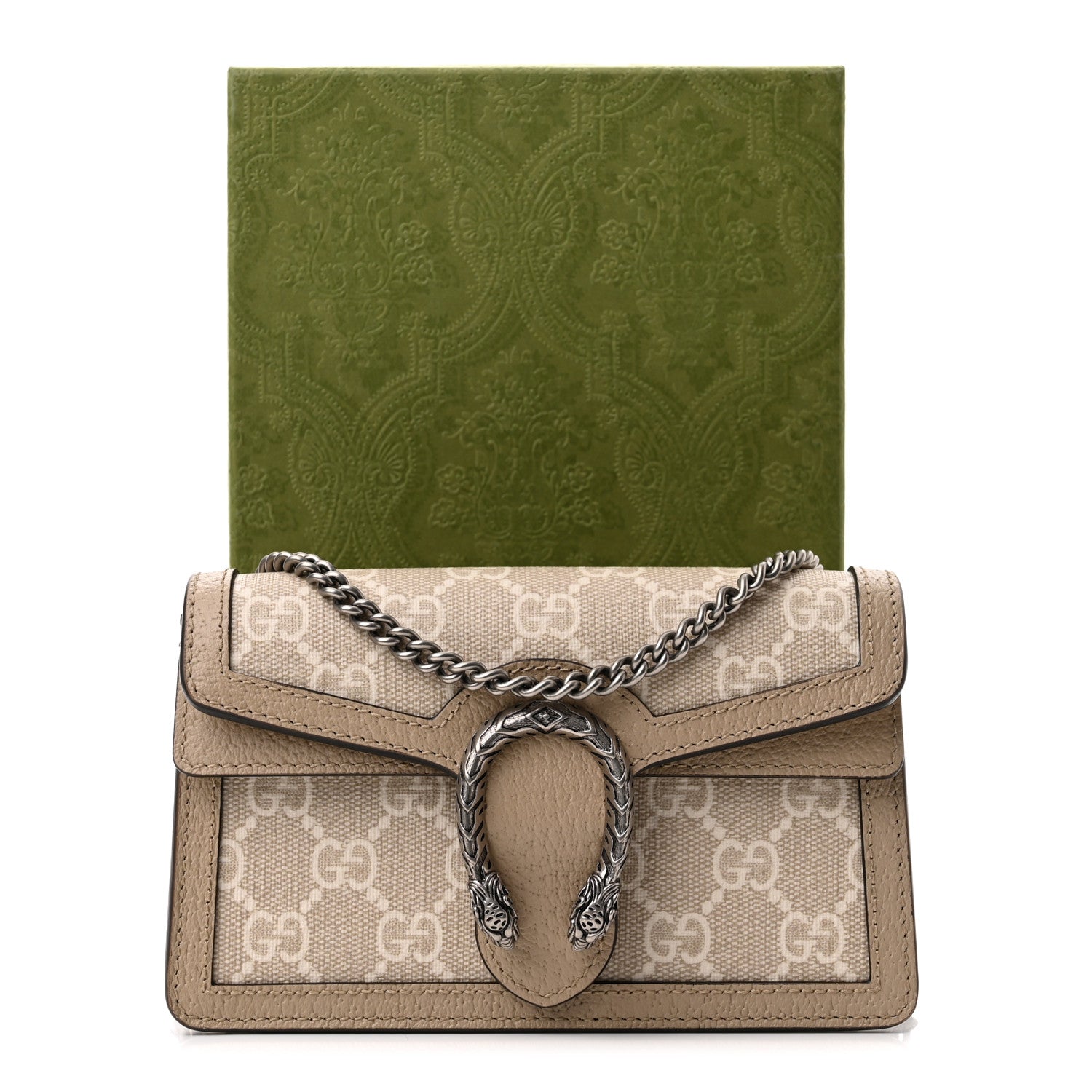 Gucci GG Supreme Monogram Textured Dollar Calfskin Super Mini Dionysus Shoulder Bag Beige Mystic White Oatmeal 10 of 10