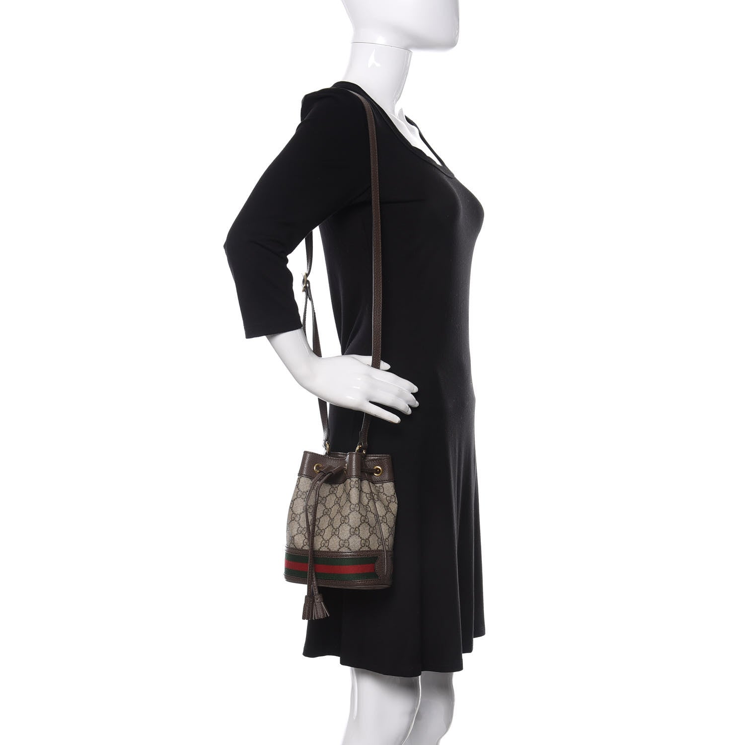 Gucci GG Supreme Monogram Web Mini Ophidia Bucket Bag Brown 2 of 11