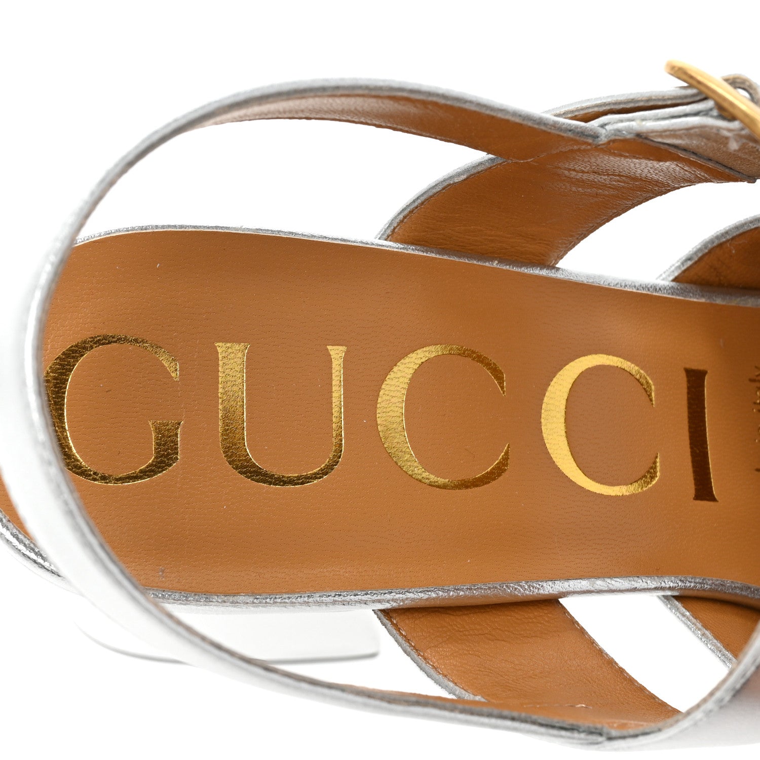 Gucci Nappa Silk Strap Platform Sandals 37.5 Argento 11 of 13