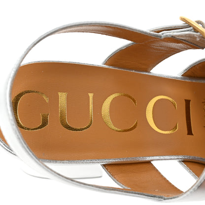 Gucci Nappa Silk Strap Platform Sandals 37.5 Argento 11 of 13